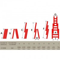 Сходи алюмінієві 3-х секційні універсальні розкладні 3*8ступ. 5.09м INTERTOOL LT-0308