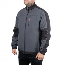 Куртка SOFTSHELL темно серо-черная, трехслойная, ткань - стрейч 300 GSM 100D, с водо- и ветрозащитой, размер XXL INTERTOOL SP-3135