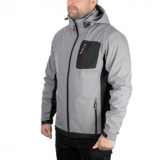 Куртка SOFTSHELL светло серо-черная, с капюшоном, трехслойная, ткань - стрейч 300 GSM 100D, с водо- и ветрозащитой, размер XL INTERTOOL SP-3124