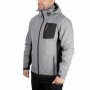 Фото №1 - Куртка SOFTSHELL світло сіро-чорна, з капюшоном, тришарова, тканина стрейч 300 GSM 100D з водо-, вітрозахистом, розмір XXXL INTERTOOL SP-3126