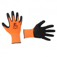 Перчатка трикотажная, синтетическая, оранжевая, покрытая черным рифленым латексом, 8" INTERTOOL SP-0118