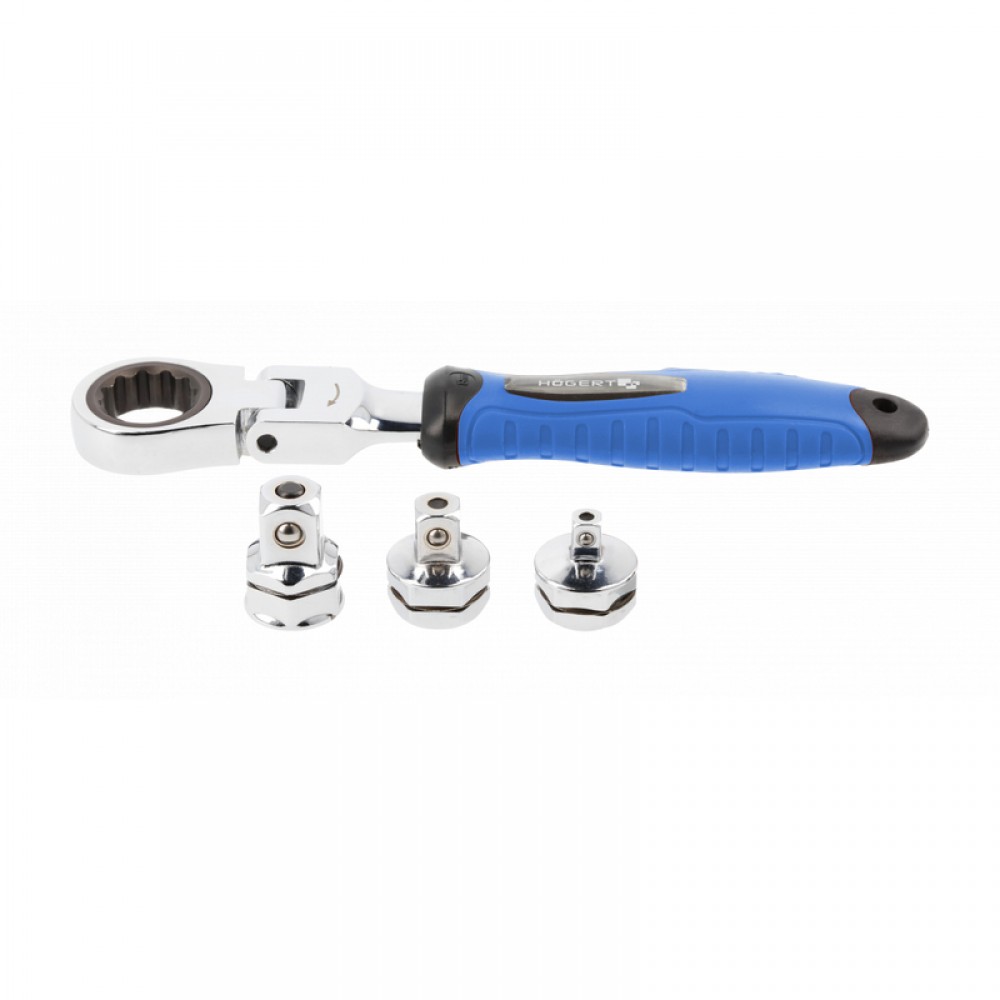 Ключ з трищіткою та шарніром, зі змінними адаптерами HOEGERT 1/2". 3/8" 1/4" (HT1R395)