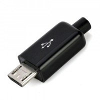 Штекер micro USB 5pin, под шнур, бакелит, чёрный, Tcom