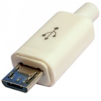 Штекер micro USB 5pin, під шнур, бакеліт, білий, Tcom