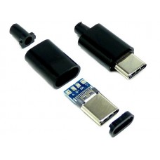 Фото - Штекер USB type C, под шнур, пластик, чёрный, Tcom