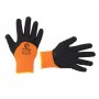 Фото №1 - Перчатка оранжевая вязаная утепленная акриловая, покрытая черным морщинистым латексом 10" INTERTOOL SP-0116