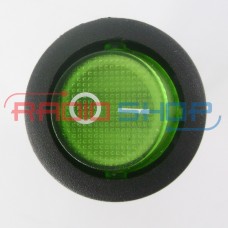 Переключатель авто с подстветкой on-off круглый, зеленый, 3pin (12V)