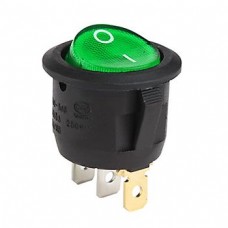 Переключатель с подсветкой on-off круглый, зеленый, 3pin (220V)