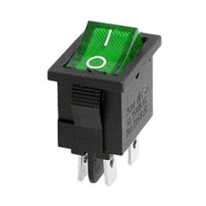 Переключатель с подсветкой on-off, зеленый, 4pin, 10A