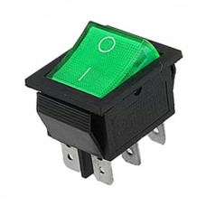 Переключатель с подсветкой широкий, зеленый, 6pin