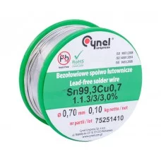 Фото - Дротяний припій Cynel SN99C-0.7 / 0.1 Sn99,3Cu0,7 0,7мм 100гр