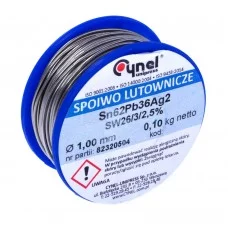 Фото - Дротяний припій, 1mm, 100g, з додаванням срібла, свинцевий, CYNEL Sn62Pb36Ag2-SW26/3/2.5% Ø1.0, 100g