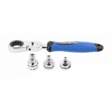 Фото - Ключ з трищіткою та шарніром, зі змінними адаптерами HOEGERT 1/2". 3/8" 1/4" (HT1R395)